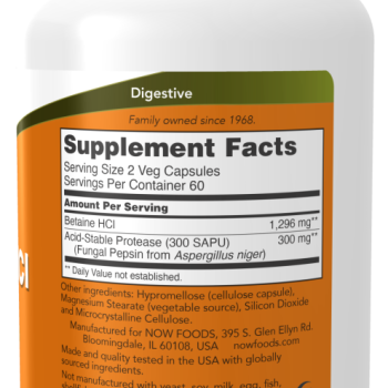 Betaine HCl 648 mg 120 Veg Capsules