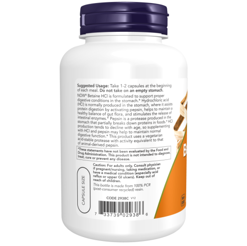 Betaine HCl 648 mg 120 Veg Capsules