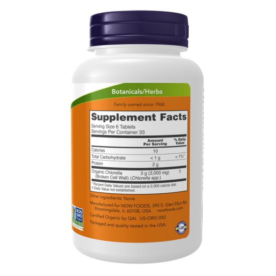Chlorella 500 mg, Organic 200 Tablets